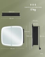 Nikcorp Kupaonski ormarić s ogledalom i LED rasvjetom, 2 utičnice i 2 USB priključka, podesive police, crni