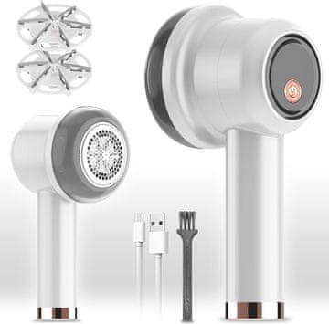 Nikcorp Aparat za uklanjanje mucica, električni šišač za odjeću, brzo obnavljanje tkanina, 6 oštrica, USB-C punjenje, bijeli