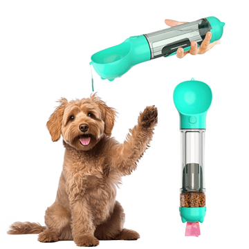 Nikcorp Boca za vodu za pse 4u1, prijenosna pojilica i zdjelica s spremnikom za hranu, idealna za putovanja i šetnje, tirkizna, 500 ml