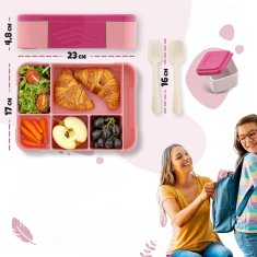 Nikcorp Dječja kutija za ručak s 6 pretinaca i priborom za jelo, sigurna bez BPA, za školu i vrtić, roza