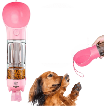 Nikcorp Boca za vodu za pse 2u1, prijenosna pojilica i zdjelica s spremnikom za hranu, idealna za putovanja i šetnje, roza, 300 ml