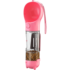 Nikcorp Boca za vodu za pse 2u1, prijenosna pojilica i zdjelica s spremnikom za hranu, idealna za putovanja i šetnje, roza, 300 ml