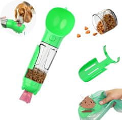 Nikcorp Prijenosna boca za pse i mačke 4u1, 300 ml, za vodu i hranu, s lopaticom i spremnikom za vrećice, putna, zelena