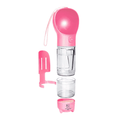 Nikcorp Boca za vodu za pse 4u1, prijenosna pojilica sa zdjelicom i spremnikom za hranu, idealna za putovanja i šetnje, 500 ml, roza