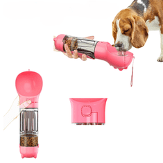 Nikcorp Boca za vodu za pse 2u1, prijenosna pojilica i zdjelica s spremnikom za hranu, idealna za putovanja i šetnje, roza, 300 ml