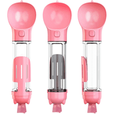 Nikcorp Boca za vodu za pse 4u1, prijenosna pojilica sa zdjelicom i spremnikom za hranu, idealna za putovanja i šetnje, 500 ml, roza