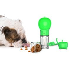 Nikcorp Prijenosna boca za pse i mačke 4u1, 300 ml, za vodu i hranu, s lopaticom i spremnikom za vrećice, putna, zelena