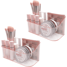 Nikcorp Akrilni organizator za kozmetiku, set 2 kom, za savršen red na toaletnom stoliću, 9 pretinaca, podesivi, rozi, 20x8,6x10,2 cm