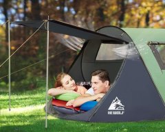 Nikcorp Samostojeći pop-up šator za 4 osobe, automatsko postavljanje u 3 sekunde, za kampiranje i plažu, s UV zaštitom, zeleni 280x200cm