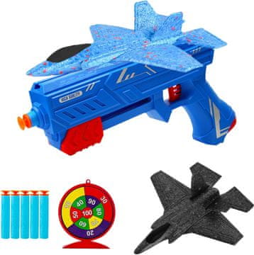 Nikcorp Pištolj za ispaljivanje aviona, katapult set s metom i strelicama za djecu, 2 načina leta, pjenasti avioni za igru vani