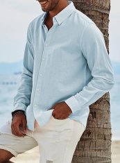 Nikcorp Muška lanena košulja s pamukom, dugi rukav, prozračna i udobna za cijeli dan, elegantni casual kroj, svijetloplava XXL