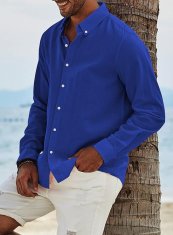 Nikcorp Muška lanena košulja s pamukom, dugi rukav, prozračna i udobna, elegantni casual kroj za posao i slobodno vrijeme, plava, XXL