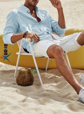 Nikcorp Muška lanena košulja s pamukom, dugi rukav, prozračna i udobna za cijeli dan, elegantni casual kroj, svijetloplava XXL