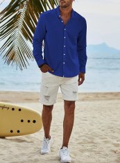 Nikcorp Muška lanena košulja s pamukom, dugi rukav, prozračna i udobna, elegantni casual kroj za posao i slobodno vrijeme, plava, XXL