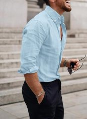 Nikcorp Muška lanena košulja s pamukom, dugi rukav, prozračna i udobna za cijeli dan, elegantni casual kroj, svijetloplava XXL
