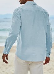 Nikcorp Muška lanena košulja s pamukom, dugi rukav, prozračna i udobna za cijeli dan, elegantni casual kroj, svijetloplava XXL