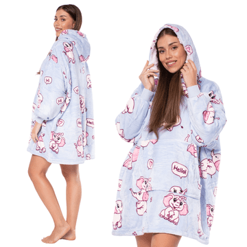 Nikcorp Deka s rukavima i kapuljačom 2u1, topla oversize XXL majica, debela šerpa podstava za zimu, ljubičasta