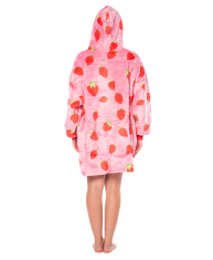 Nikcorp Deka majica s kapuljačom 2u1, topla i udobna, debela sherpa podstava, oversize kroj, veliki džep, roza s jagodama