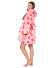 Nikcorp Deka majica s kapuljačom 2u1, topla i udobna, debela sherpa podstava, oversize kroj, veliki džep, roza s jagodama