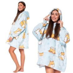 Nikcorp Deka majica s kapuljačom 2u1, topla i udobna, debela šerpa podstava, oversize kroj, veliki džep, plava s psima