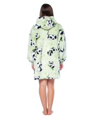 Nikcorp Deka majica s kapuljačom 2u1, topla i udobna, oversize kroj s velikim džepom, debela sherpa podstava, zelena s pandama