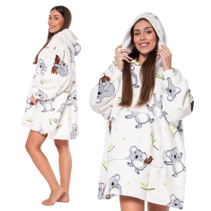 Nikcorp Deka majica s kapuljačom 2u1, topla i udobna, debela podstava od šerpe, oversize kroj, s velikim džepom, ružičasta XXL