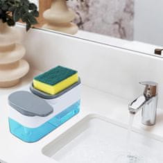 Nikcorp Dozator za sapun 2u1 s držačem spužve, zidni ili samostojeći, 2x500ml, za kuhinju i kupaonicu, prozirno-crni