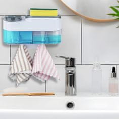 Nikcorp Dozator za sapun 2u1 s držačem spužve, zidni ili samostojeći, 2x500ml, za kuhinju i kupaonicu, prozirno-crni