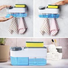 Nikcorp Dozator za sapun 2u1 s držačem spužve, zidni ili samostojeći, 2x500ml, za kuhinju i kupaonicu, prozirno-crni