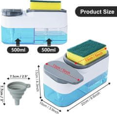 Nikcorp Dozator za sapun 2u1 s držačem spužve, zidni ili samostojeći, 2x500ml, za kuhinju i kupaonicu, prozirno-crni