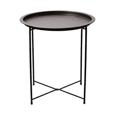 Nikcorp Stolić za kavu okrugli s pladnjem, sklopivi metalni pomoćni stolić za balkon, terasu i dnevni boravak, crni 46x50 cm