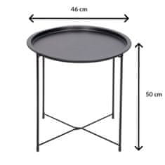 Nikcorp Stolić za kavu okrugli s pladnjem, sklopivi metalni pomoćni stolić za balkon, terasu i dnevni boravak, crni 46x50 cm
