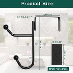 Nikcorp Vješalica za vrata, set 4 komada, dvostruke kuke za odjeću, bez bušenja, za kapute, ručnike, torbe, crna