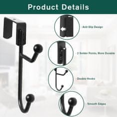 Nikcorp Vješalica za vrata, set 4 komada, dvostruke kuke za odjeću, bez bušenja, za kapute, ručnike, torbe, crna