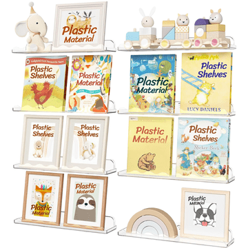 Nikcorp Zidne police za dječju sobu 8 kom, akrilni stalak za knjige i igračke, sigurne zaobljene police oblak, prozirne 38,1x8,6x4,5 cm