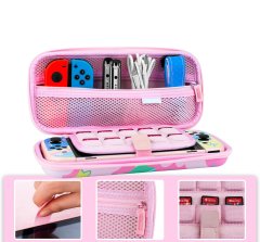Nikcorp Torbica za Nintendo Switch / OLED, Kirby set dodataka, zaštitna futrola s folijom 9H, vodootporna, roza