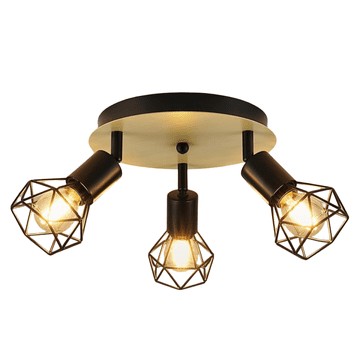 Nikcorp Stropna svjetiljka s 3 rotirajuća reflektora, podesiva zidna lampa za 3x E14 žarulje, metalna, moderna, crna