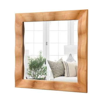 Nikcorp Kvadratno zidno ogledalo s okvirom od punog borovog drva, za predsoblje i kupaonicu, skandinavski stil, prirodna boja, 60x60 cm