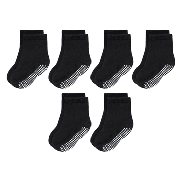 Nikcorp Protuklizne čarape za bebe, 6 pari, pamučne za sigurno puzanje i prve korake, za dječake i djevojčice, crne, 1-6 mjeseci