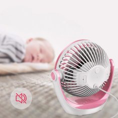 Nikcorp Stolni USB ventilator za ured i dom, tihi rad, 3 brzine, 360° rotacija, snažan protok zraka, protuklizna podloga, rozi