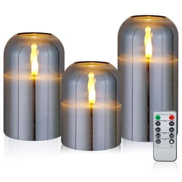 Nikcorp LED svijeće set 3 kom s daljinskim upravljačem i timerom, sigurna dekoracija za dom, pravi vosak, stakleno zvono, 10/12.5/15 cm