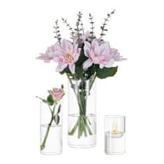 Nikcorp Staklene vaze za cvijeće i svijeće, set 3 kom, cilindrične, otporne na toplinu, za dekoracije, prozirne, 10/15/20 cm