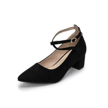 Nikcorp Ženske cipele salonke s remenom za elegantan izgled, udobne za ured, vjenčanje i zabave, sjajne crne, veličina 39 EU