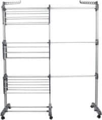 Nikcorp Stalak za sušenje rublja vertikalni sklopivi, 3 razine, mobilni na kotačima, za unutarnju i vanjsku upotrebu, sivi