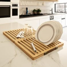 Nikcorp Ocjeđivač posuđa sklopivi, brzo sušenje, stalak za tanjure i čaše, bambus i dijatomejski kamen, smeđi/sivi, 40x30 cm