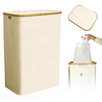 Nikcorp Košara za rublje sklopiva s poklopcem, 100L, odvojiva torba, Oxford tkanina, za kupaonicu i spavaću sobu, bež boja