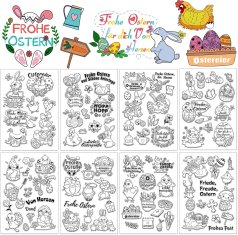 Nikcorp Set silikonskih prozirnih pečata 105 kom, Uskrsni motivi za scrapbooking, DIY, izradu čestitki i dekoracija, 8 listova