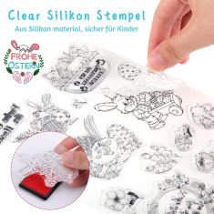Nikcorp Set silikonskih prozirnih pečata 105 kom, Uskrsni motivi za scrapbooking, DIY, izradu čestitki i dekoracija, 8 listova