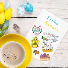 Nikcorp Set silikonskih prozirnih pečata 105 kom, Uskrsni motivi za scrapbooking, DIY, izradu čestitki i dekoracija, 8 listova