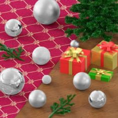 Nikcorp Set 100 kuglica za bor, nelomljive božićne dekoracije, 4 stila i 3 veličine, ukrasi za jelku, srebrne